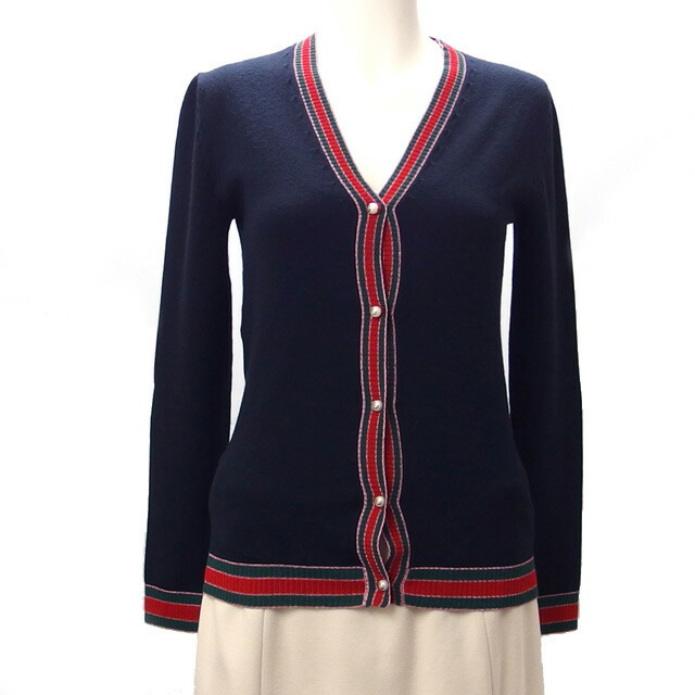  Gucci Sherry line cardigan XS size wool 100% navy ( navy blue )[20240327]