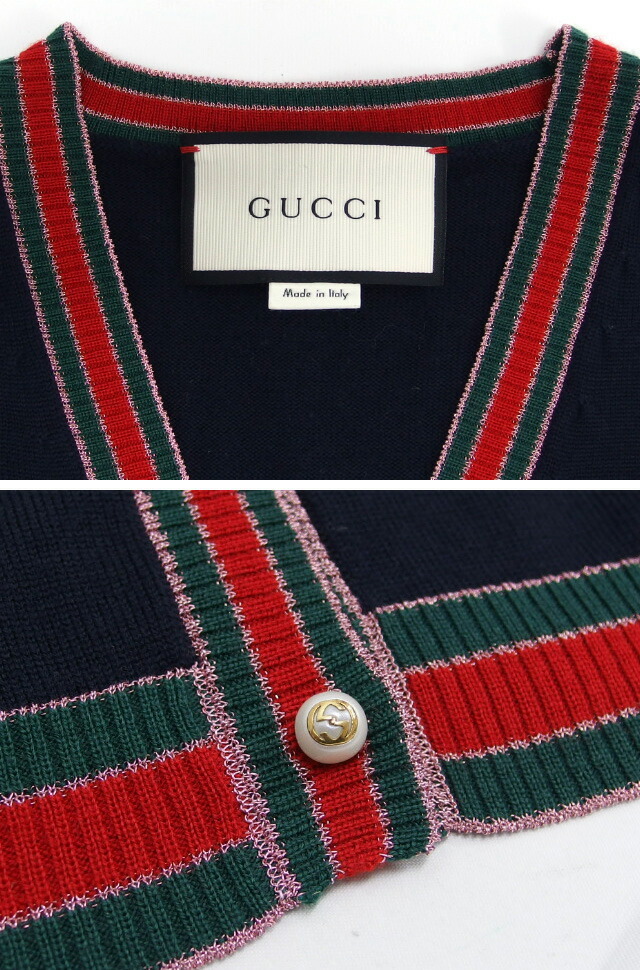  Gucci Sherry line cardigan XS size wool 100% navy ( navy blue )[20240327]