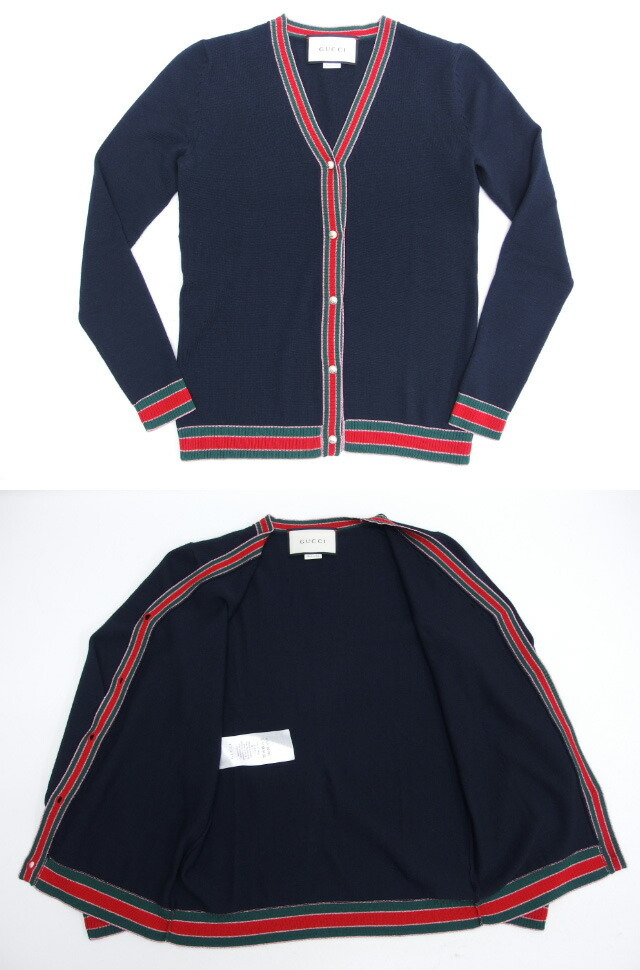  Gucci Sherry line cardigan XS size wool 100% navy ( navy blue )[20240327]
