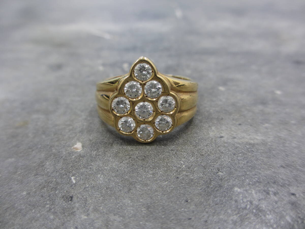 K18 18金 750 リング 総重量 6.87ｇ サイズ 16号 ダイヤモンド 9石付き（カラット刻印ナシ） USED 指輪 ダイアの画像2