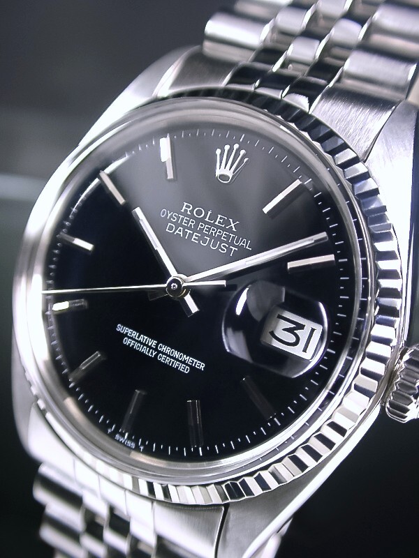 綺麗 ROLEX ロレックス 14金WGフルーテッド ブラック ref.1601 Cal.1570 デイトジャスト 62510H オイスターパーペチュアル 鑑定済の画像3