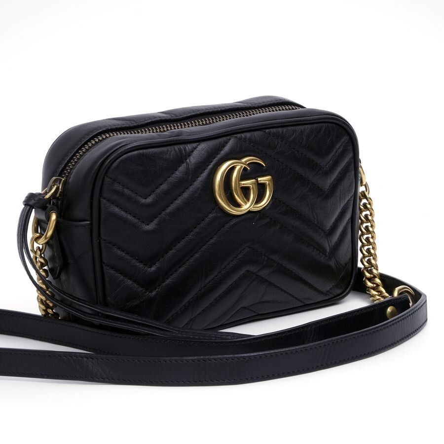 [ превосходный товар ] Gucci GUCCI стеганое полотно кожа GGma-monto маленький сумка на плечо черный Cross корпус женский 1 иен 2102