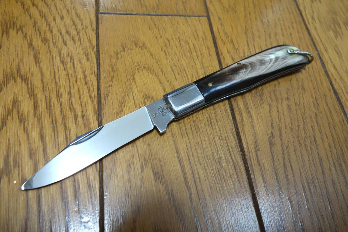昭和レトロ 古いポケットナイフ ステンレス・日本製 水牛角？のハンドル デッドストック品の画像1