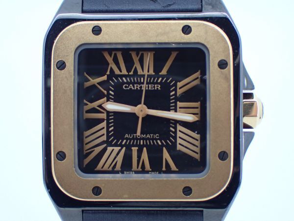 Cartier カルティエ サントスLM 2878 メンズ ブラック ゴールド 腕時計 自動巻き 稼動品 ブランド品の画像1