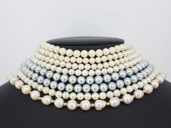 ●アコヤ養殖真珠 ネックレス 5点 まとめ パール 総g 約207g 真珠 宝石 ジュエリー 丸玉 アクセサリー ソーティング付き