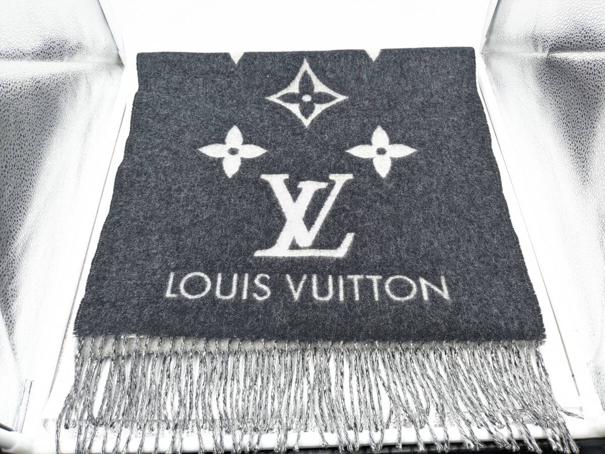 【美品】LOUIS VUITTON ルイヴィトン M71040 カシミヤ100％ モノグラム エシャルプ レイキャビック ブラック ホワイト マフラー の画像1