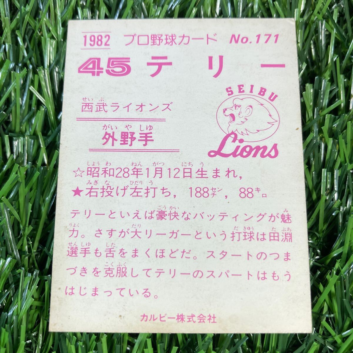 1982年 西武 テリー No.171 カルビー プロ野球カードの画像2