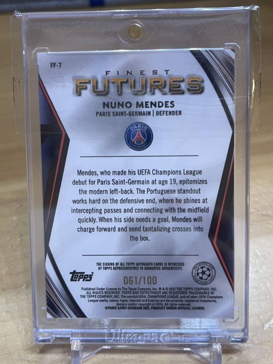  2021-22 Topps Finest NUNO MENDES insert Auto 100枚限定 直筆サインカード パリサンジェルマン RC ルーキー_画像2