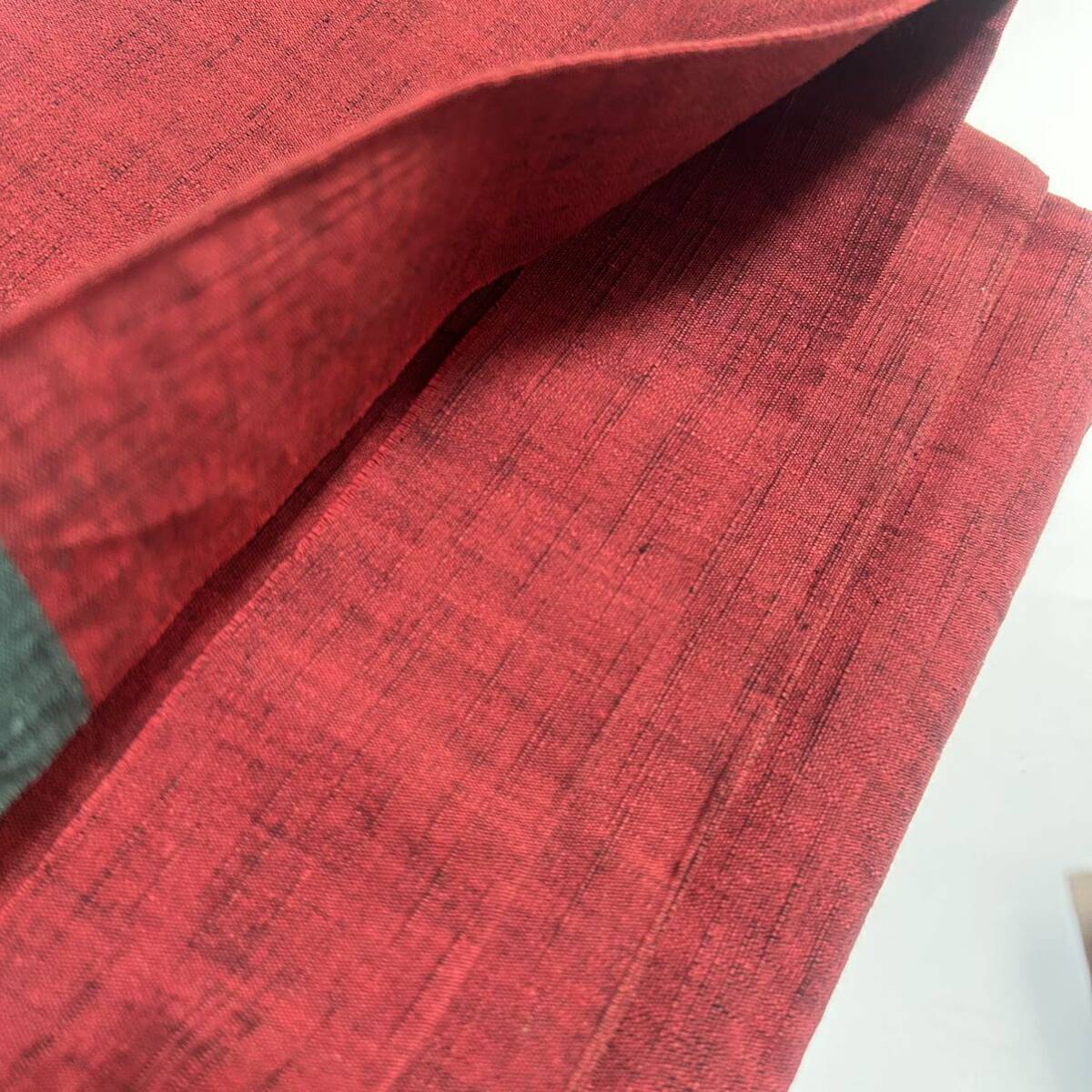 ●きもの翠● 美品 赤 縦縞 ストライプ 紬 開き名古屋帯 和装 和服 着物 正絹 芯なし #X140_画像10