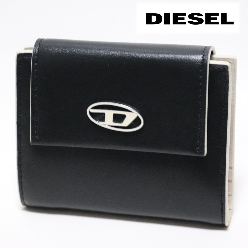 《DIESEL ディーゼル》新品 軽量 スタイリッシュ Dロゴ レザー2つ折り財布 ウォレット 男女兼用 A9852_画像1