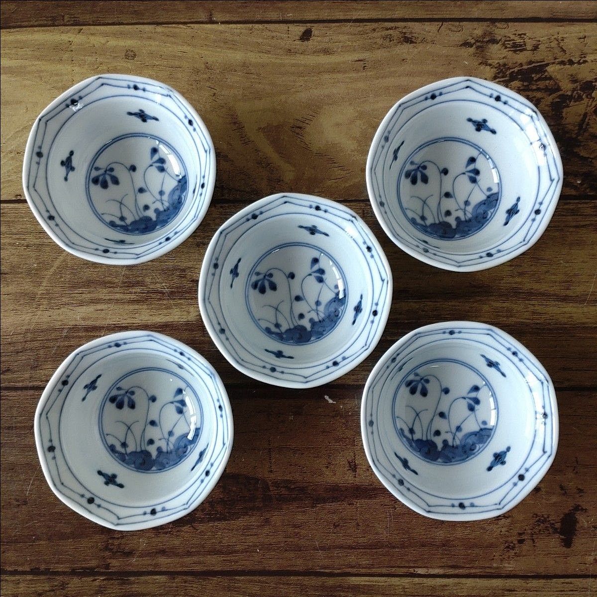 【5個】新品 日本製 美濃焼 藍凛堂 高麗草花 八角小付 珍味 鉢 和モダン