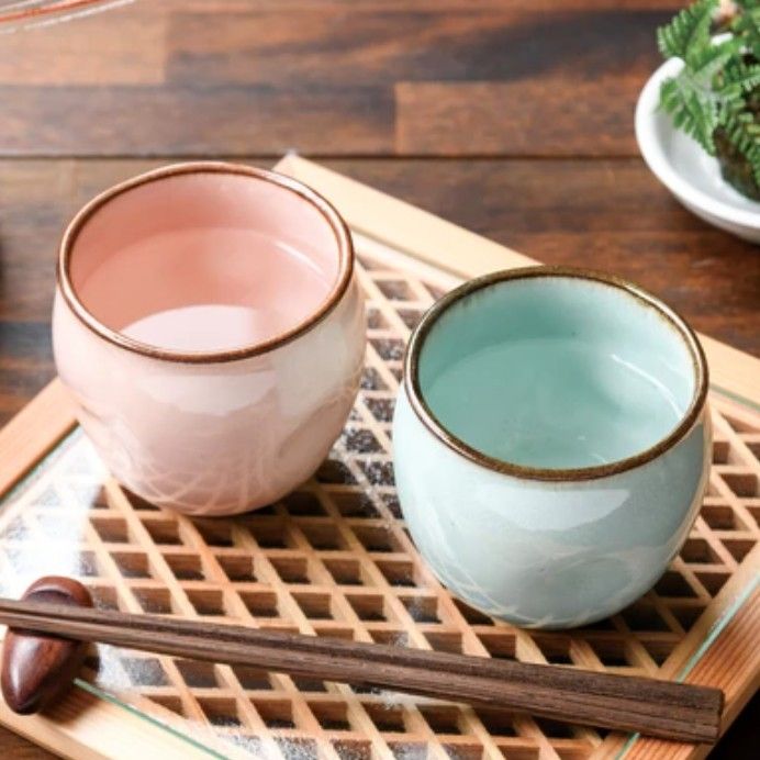 【ペア】新品 日本製 美濃焼 土物 ころころ フリーカップ タンブラー 湯呑 ブルー ピンク