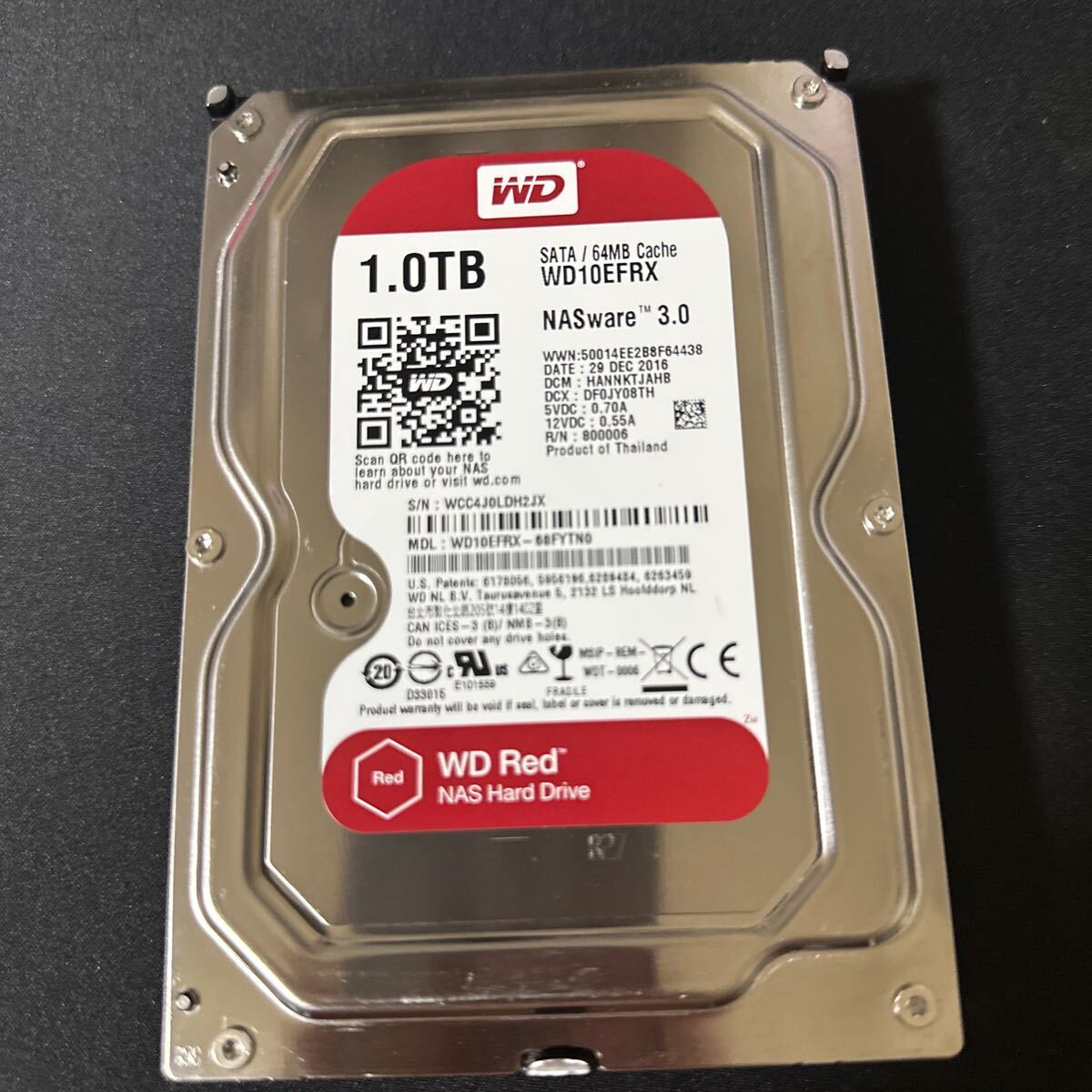 A109:（動作保証/AVコマンド対応/使用0時間）SATA 3.5インチHDD WDC WD10EFRX 1TB 1000GBの画像1