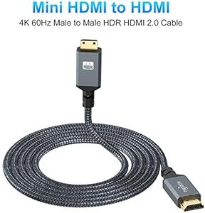 Twozoh Mini HDMI to HDMIケーブル 1M, 4K 60Hz UHD Mini-HDMIオス-HDMIオス変換_画像4