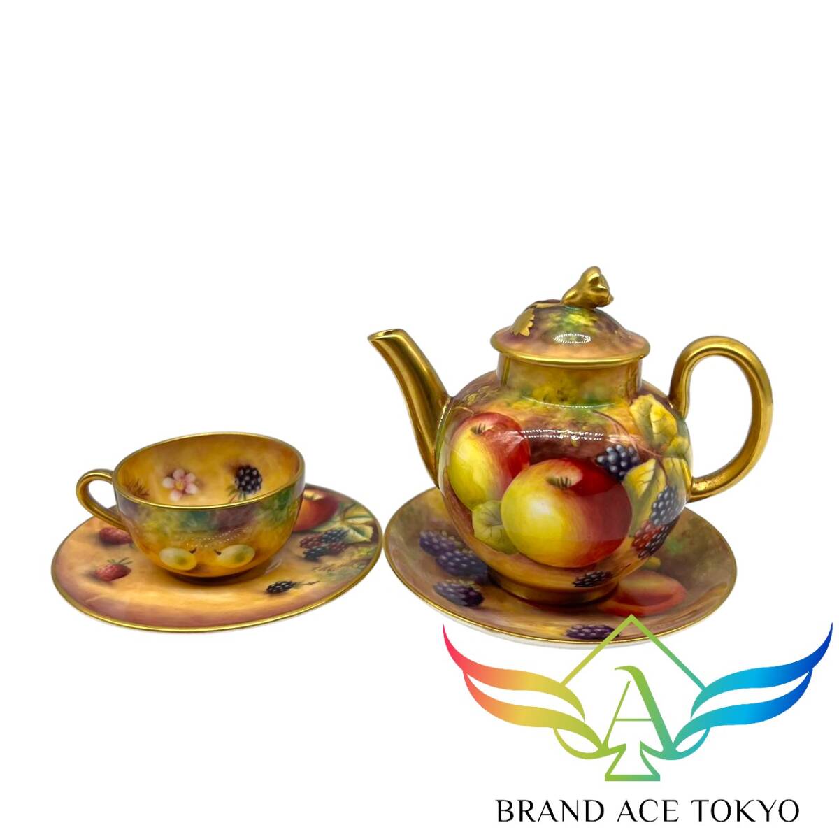 極美品 1円 ロイヤルウースター ペインテッドフルーツ カップ ＆ ソーサー ティーポット ROYAL WORCESTER 【BRAND ACE】の画像1