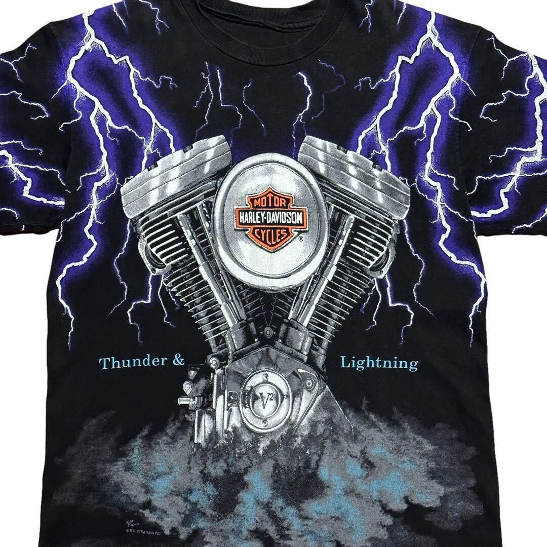 希少 90's HARLEY DAVIDSON THUNDER & LIGHTNING Tシャツ ハーレーダビッドソン ハーレー サンダー ライトニング エンジン フレイムの画像4