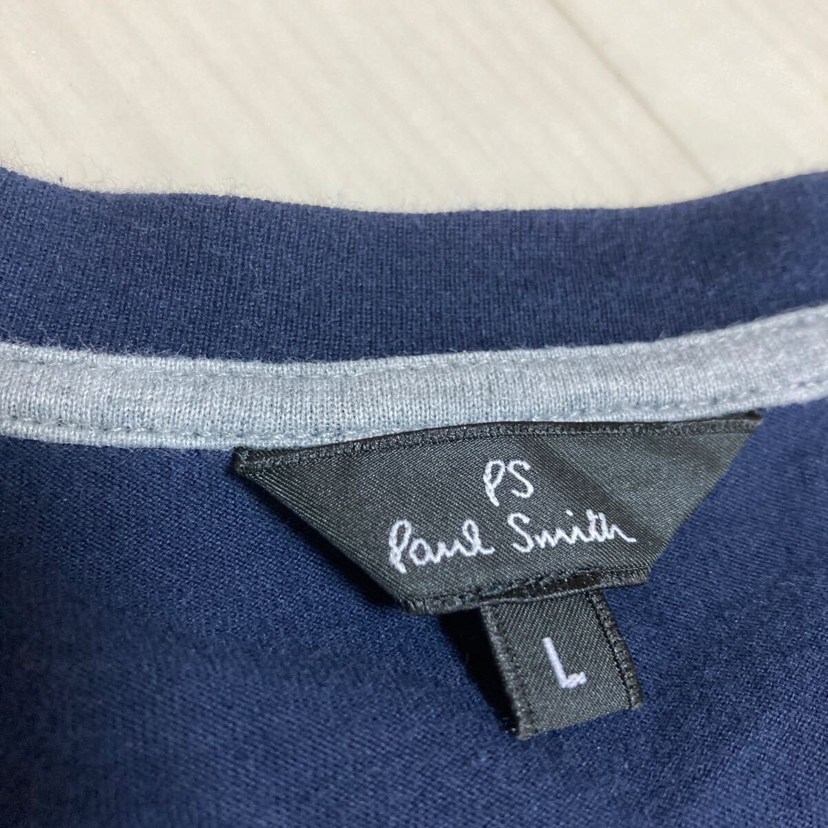 Paul Smith ポールスミス メンズ Lサイズ Tシャツ 半袖 Vネック コットン 紺色_画像2