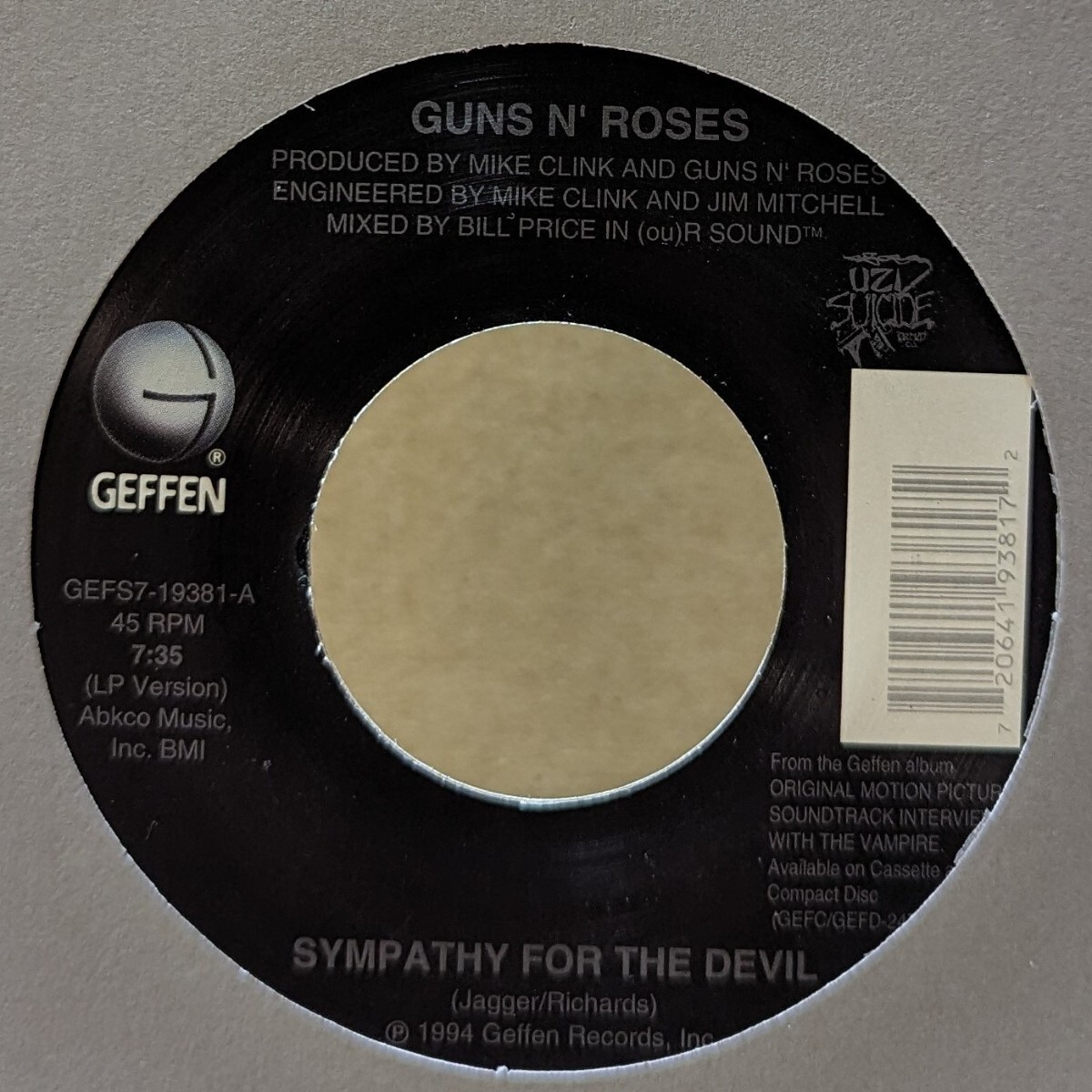 新品未使用 Guns N' Roses / Sympathy For The Devil 1994年 US 品番GEFS7-19381 悪魔を憐れむ歌 ガンズ・アンド・ローゼズの画像1