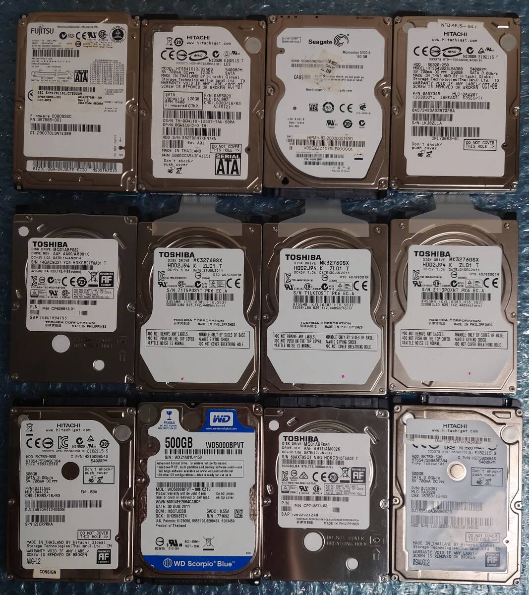 2.5インチハードディスク 12台まとめ ( 500G x4, 320G x4, 250G, 160G, 120G, 40G ) + ケース 2台 ( Salcar ポータブル SATA/SSDケース )の画像2
