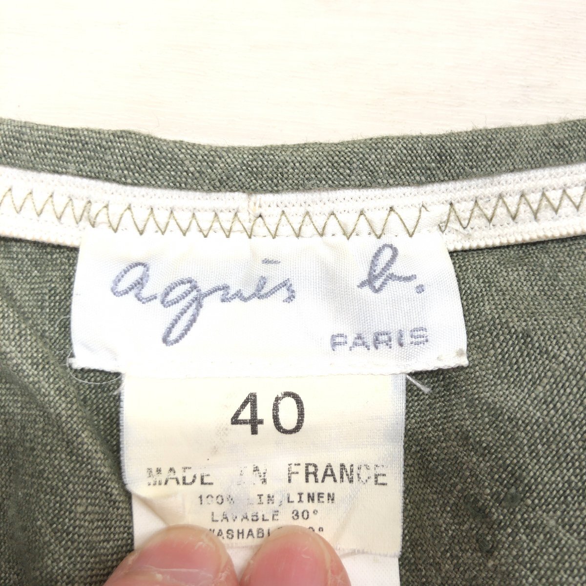 agnes b. アニエスベー 麻 リネン100% フレアスカート 40(L) カーキ オリーブ フランス製 ミモレ丈 国内正規品 レディース 女性用の画像3