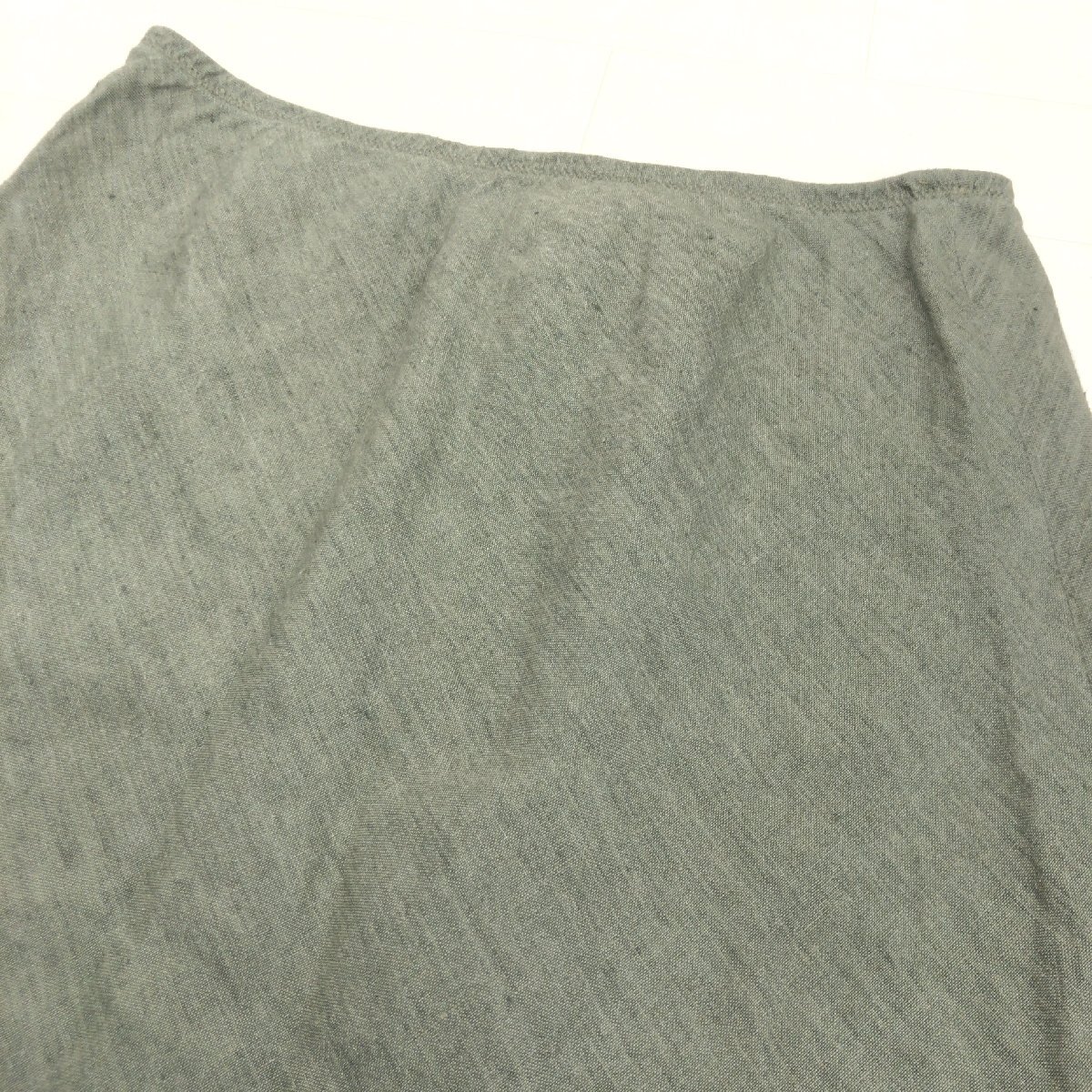agnes b. アニエスベー 麻 リネン100% フレアスカート 40(L) カーキ オリーブ フランス製 ミモレ丈 国内正規品 レディース 女性用の画像4
