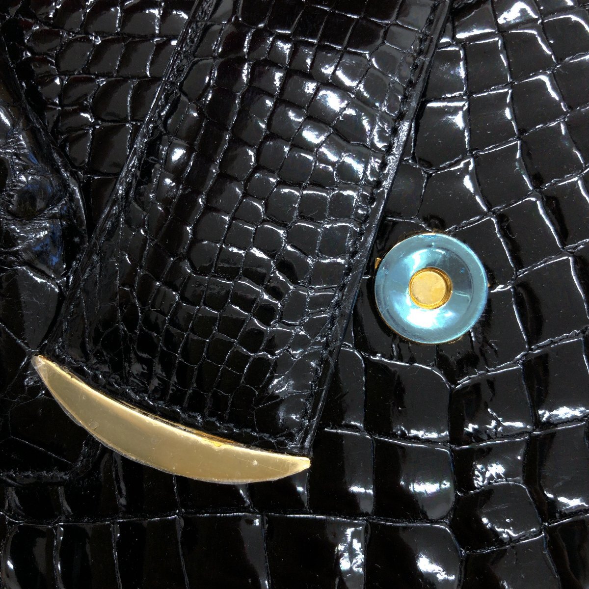 ◆新品 Real Crocodile Hand Bag リアルクロコダイル 本革 レザー ハンドバッグ 黒 ブラック ワニ革 レザーバッグ 未使用 レディース_画像7