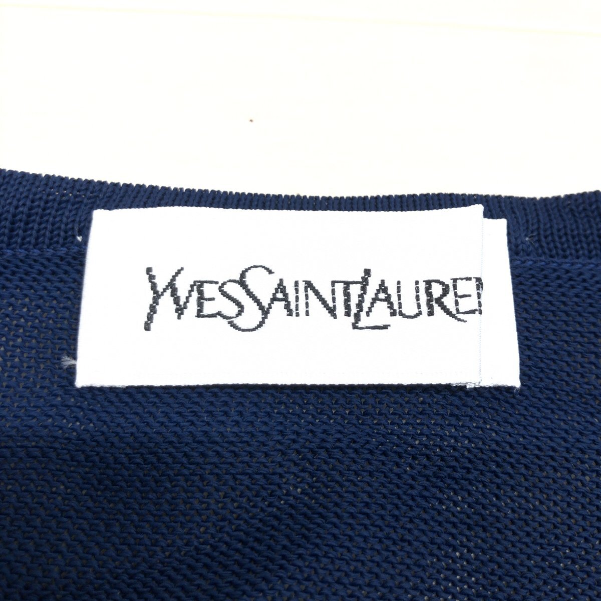 美品 YSL イヴサンローラン レースデザイン サマーニット ロング カーディガン M 濃紺 ネイビー 日本製 羽織り 国内正規品 古着 レトロ_画像3