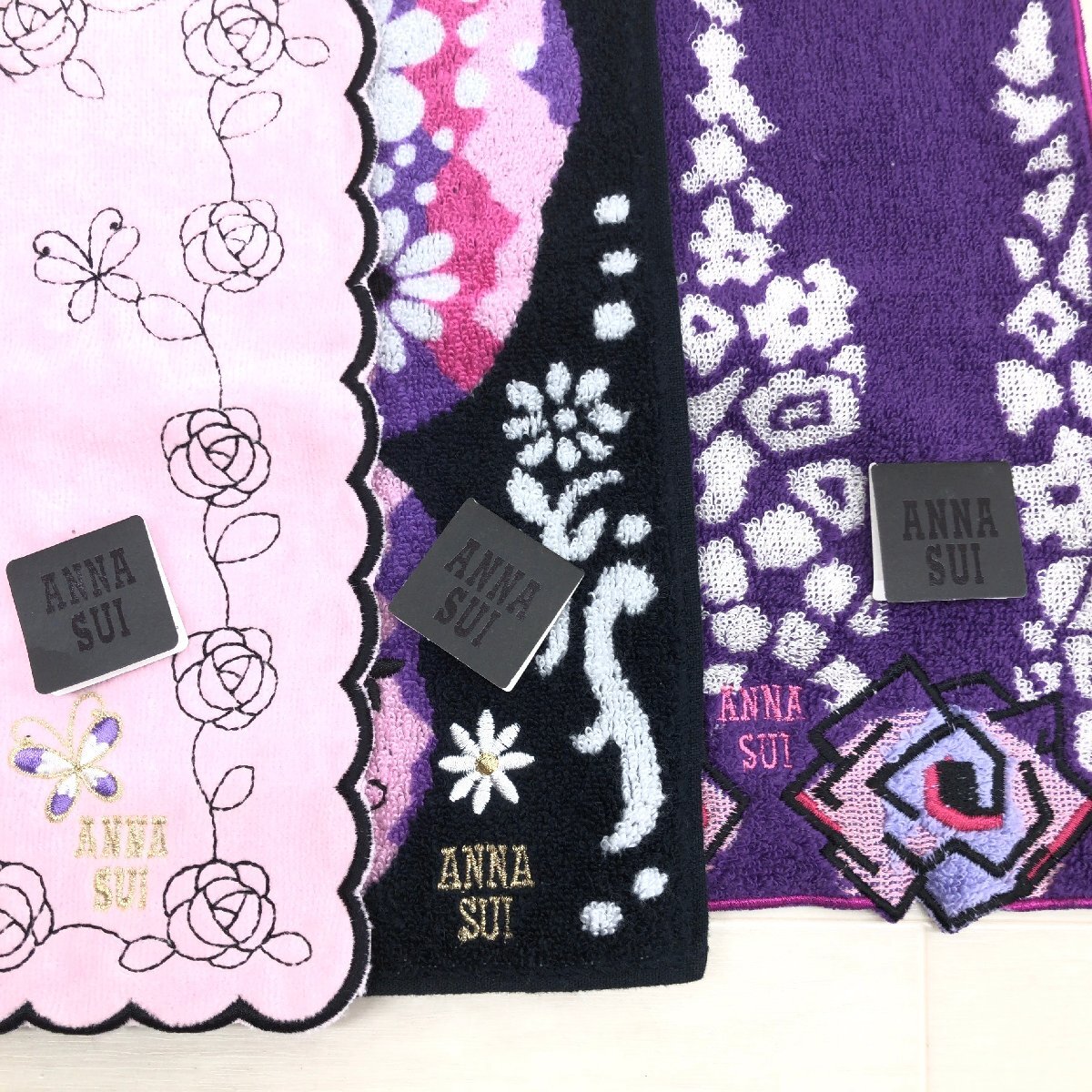 新品 ANNA SUI アナスイ ハンドタオル ハンカチ 7点セット まとめ売り レース 薔薇 蝶柄 タオルハンカチ 未使用 レディース 女性用 婦人