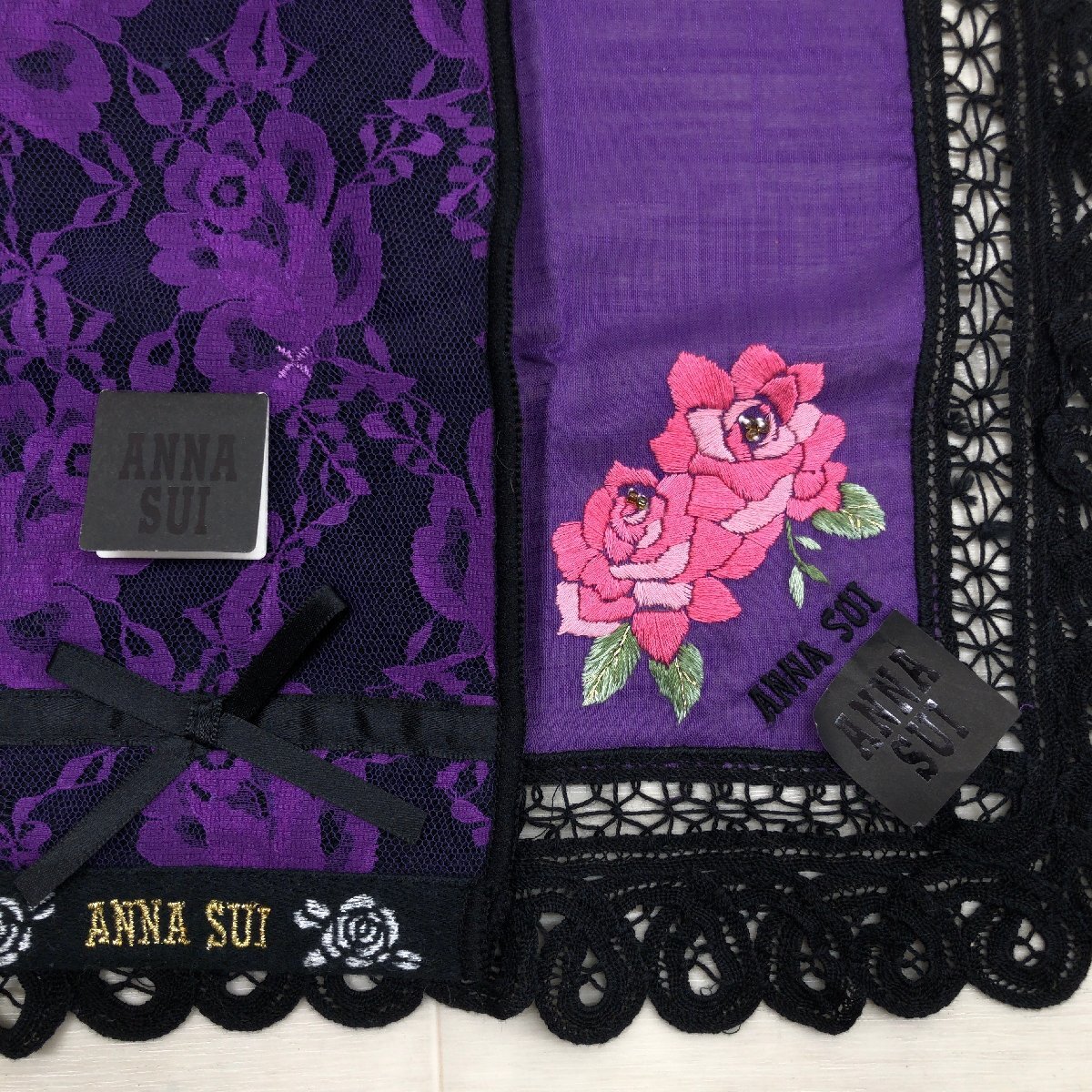 新品 ANNA SUI アナスイ ハンドタオル ハンカチ 7点セット まとめ売り レース 薔薇 蝶柄 タオルハンカチ 未使用 レディース 女性用 婦人