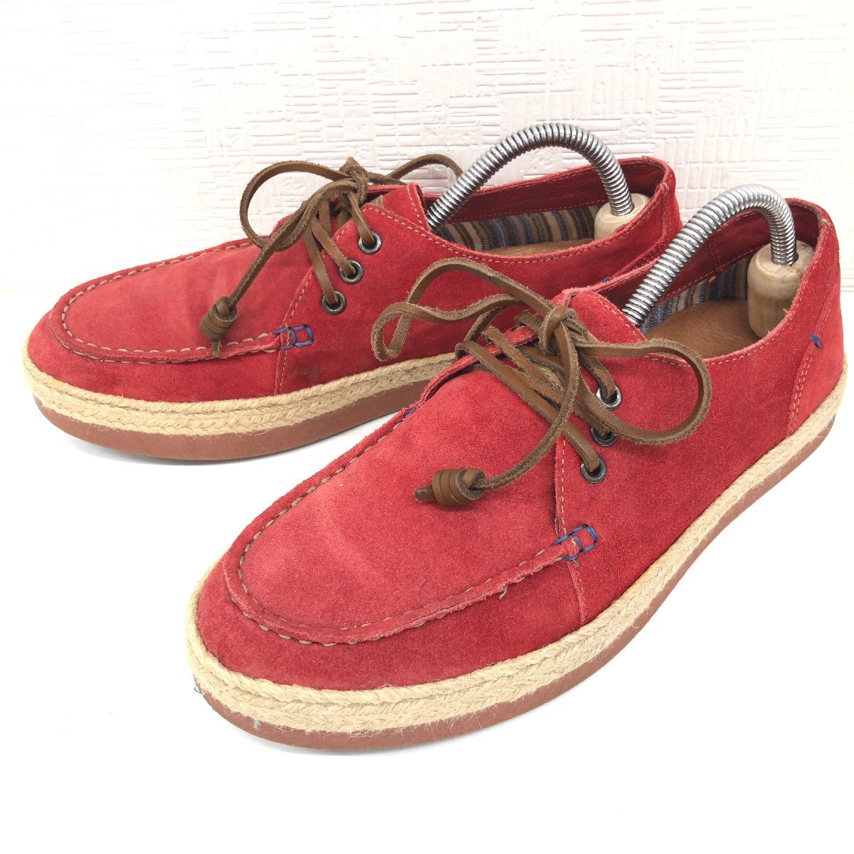 *STEFANO ROSSI stereo fano Rossi original leather suede leather deck shoes 24.5cm red red espa sneakers leather shoes men's gentleman 