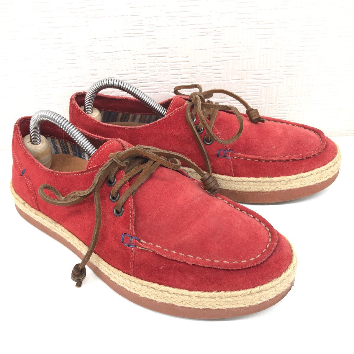 *STEFANO ROSSI stereo fano Rossi original leather suede leather deck shoes 24.5cm red red espa sneakers leather shoes men's gentleman 