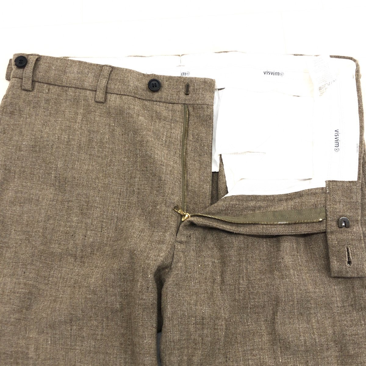 visvim ビズビム 麻 リネン CORNELL SLACKS パンツ 2(L) w82 ブラウン系 ストレート スラックス ウール混 日本製 国内正規品 メンズ 紳士_画像5