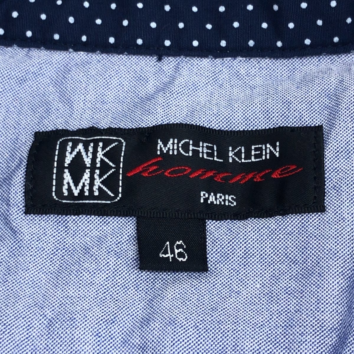 MICHEL KLEIN homme ミッシェルクランオム 部分ドット柄 七分袖 シャツ 46(M) 紺 ネイビー 水玉 コットン 国内正規品 メンズ 紳士の画像3