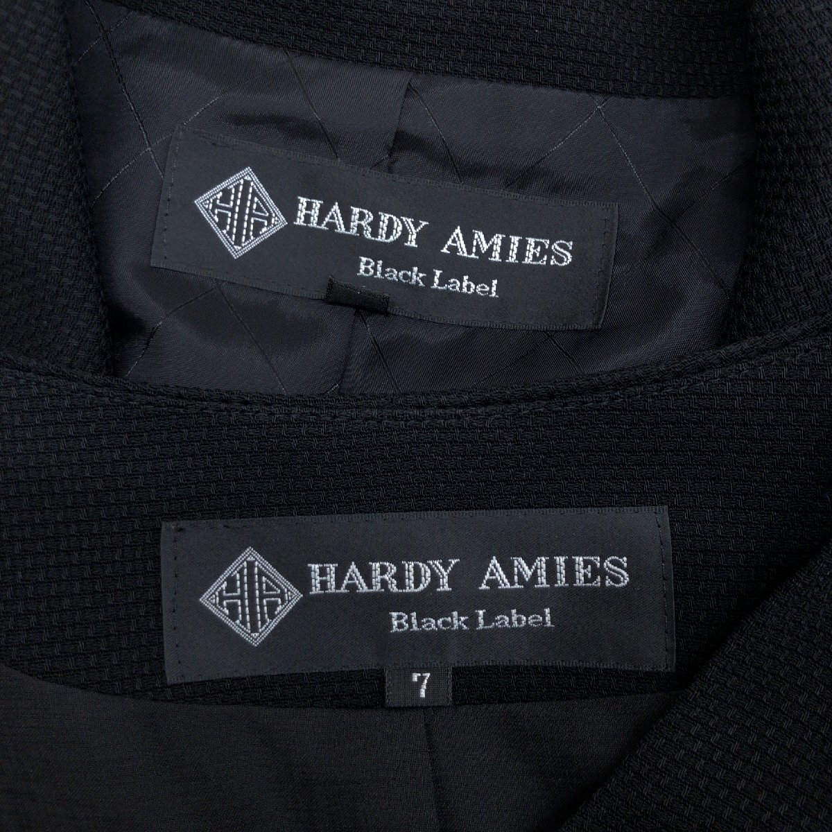 ●HARDY AMIES Black Label ハーディエイミス ワンピース アンサンブル スーツ 7 黒 日本製 ジャケット 喪服 礼服 ブラックフォーマル_画像3