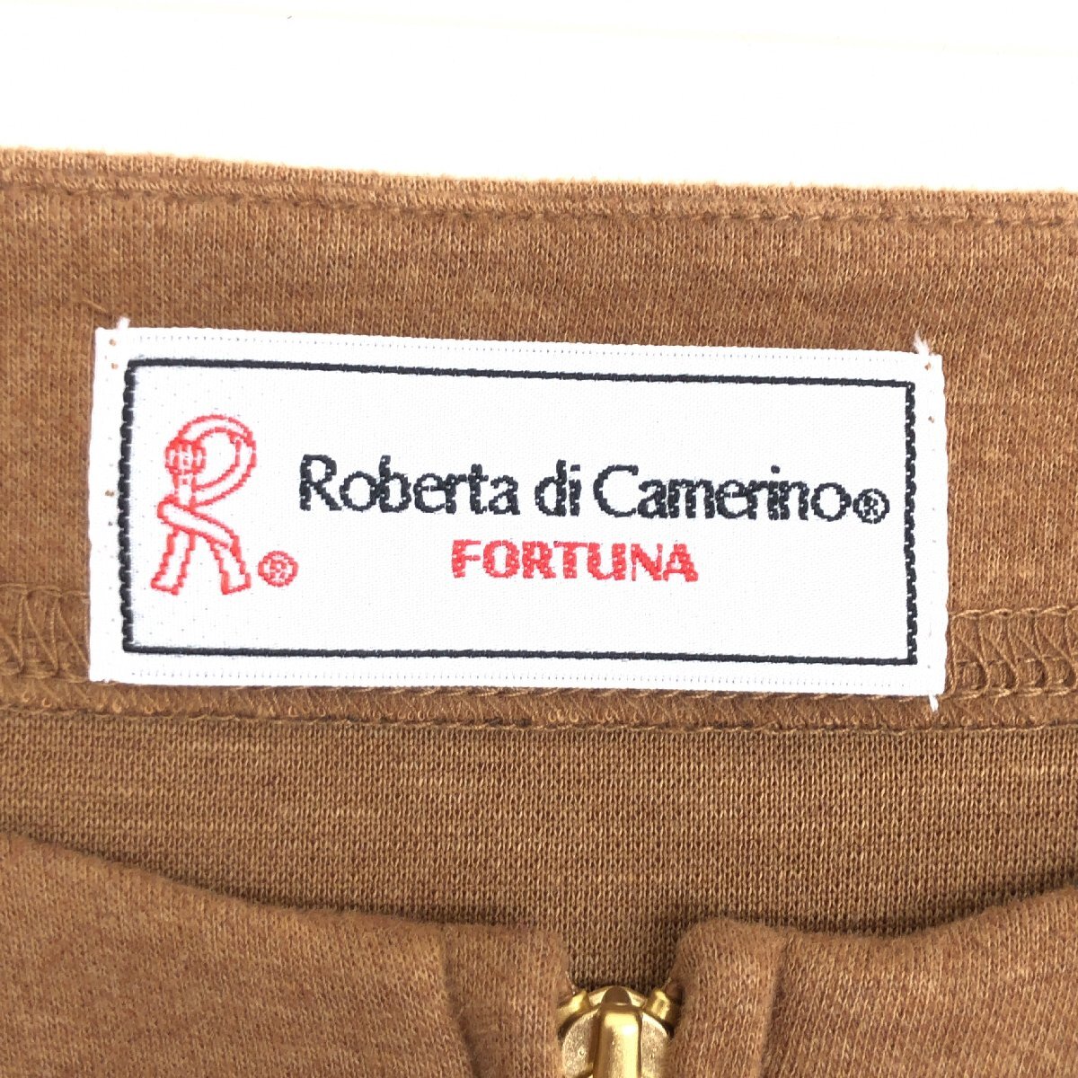 美品 Roberta di Camerino ロベルタディカメリーノ ロゴ刺繍 ウールブレンド ノーカラー ワンピース 9(M) ブラウン チュニック ミモレ丈の画像3