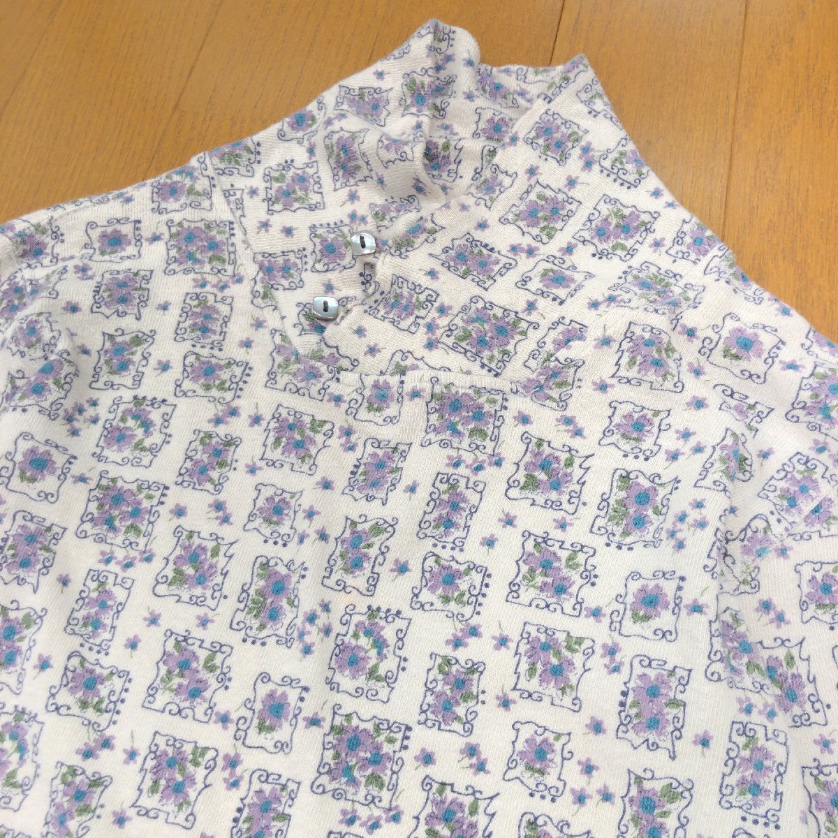 Wafflish Waffle ワッフリッシュワッフル 総柄 ストレッチ カットソー 2XL 日本製 花柄 ロンT Tシャツ 3L ゆったり 大きい レディース_画像4