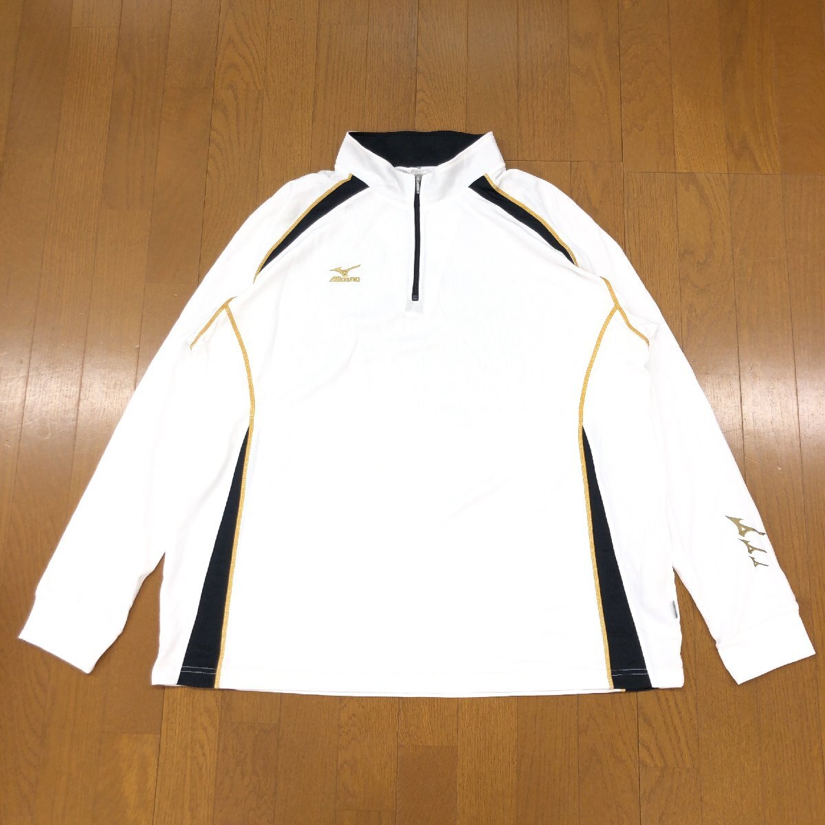 Mizuno ミズノ ロゴプリント 吸水速乾 ドライ ジャージ ハーフジップ シャツ 4L 白 ホワイト 長袖 3XL 特大 大きいサイズ メンズ 紳士の画像1