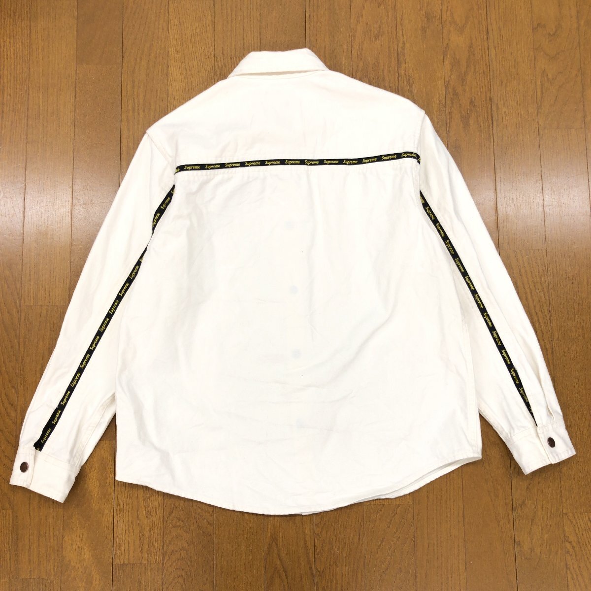 ●20FW Supreme シュプリーム Logo Taping Work Shirt テープロゴ ワークシャツ S 白 オフホワイト ワークジャケット 国内正規品 メンズの画像2