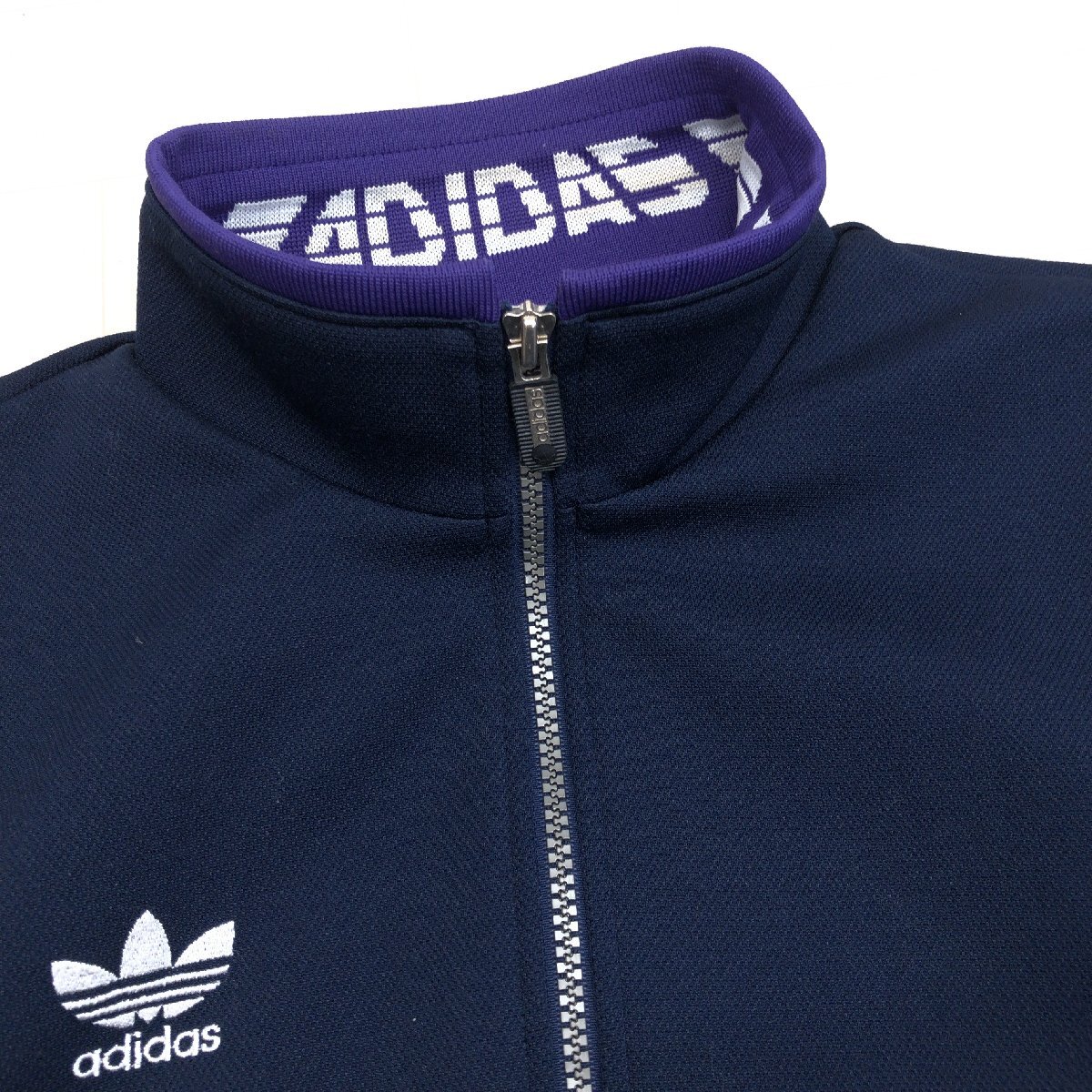 ●80～90's adidas adidas アディダス デサント製 トレフォイル刺繍 トラックジャケット M 紺 ネイビー ジャージ ヴィンテージ 古着 メンズの画像4