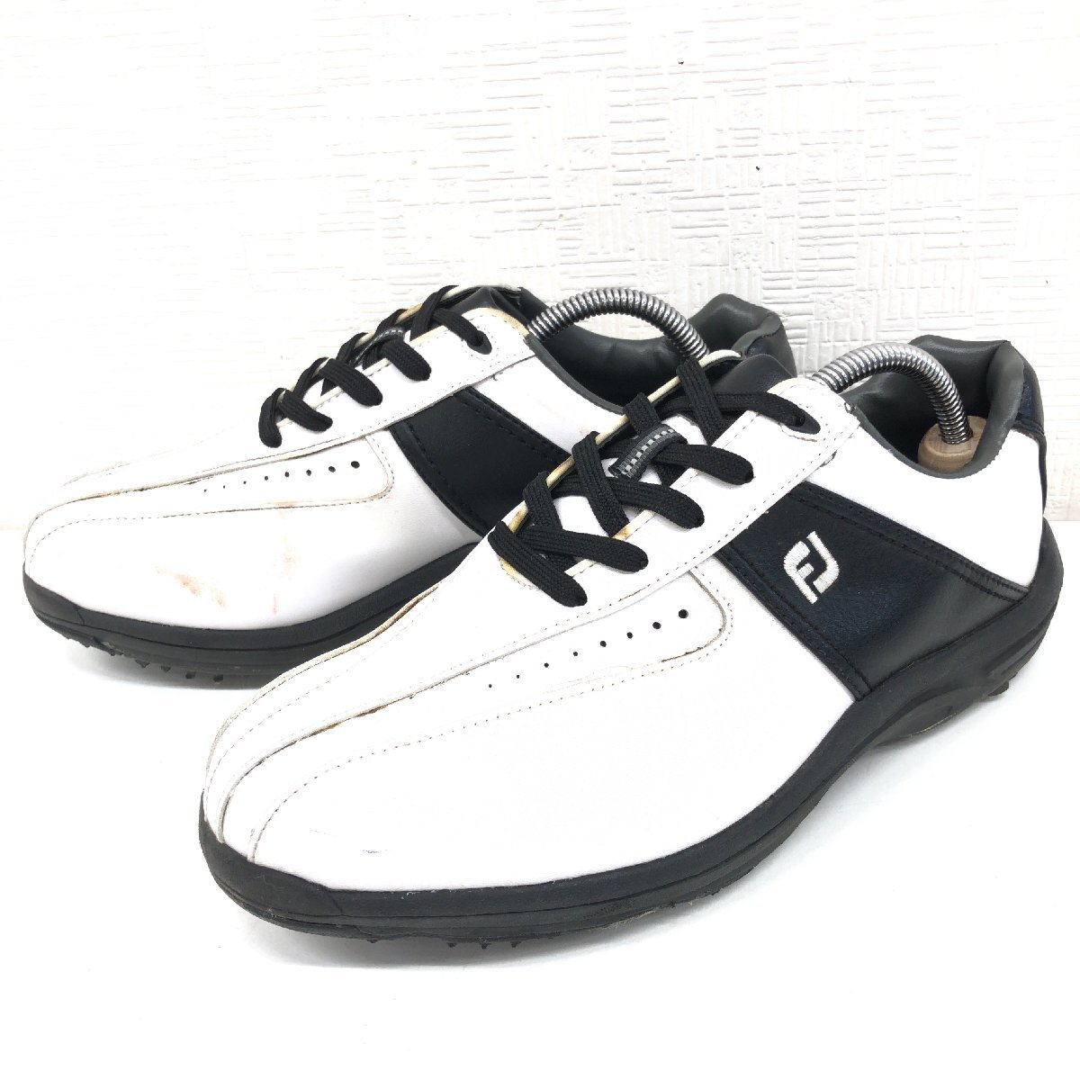 ●FOOTJOY フットジョイ グリーンジョイズ 本革 レザー ゴルフシューズ 26cm 白×黒 ホワイト ブラック スパイク メンズ 紳士の画像1