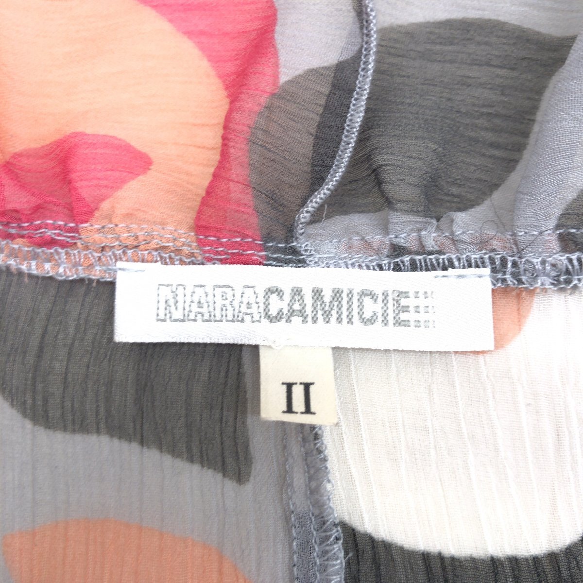NARACAMICIE ナラカミーチェ ワッシャー加工 総柄 フリル シアー シャツ 2(L) シースルー ブラウス 長袖 シワ加工 国内正規品 レディースの画像3