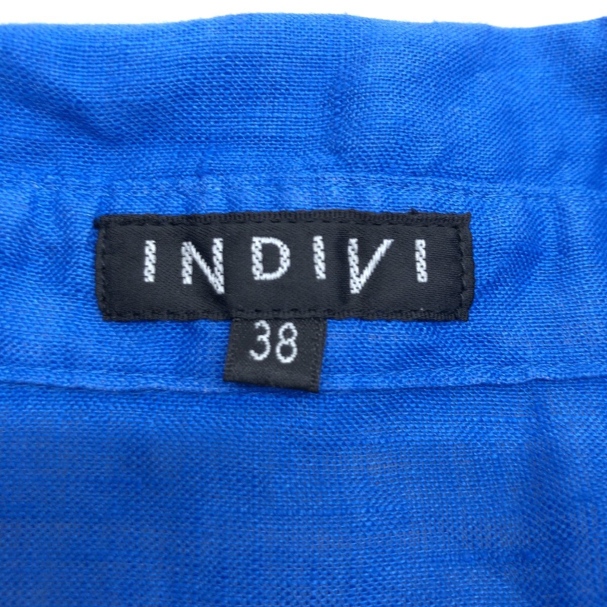 INDIVI インディヴィ 麻 リネン100% ゆったり フレンチリネン シャツ 38(M) 青 ブルー ブラウス 長袖 オーバーサイズ 国内正規品 女性用の画像3