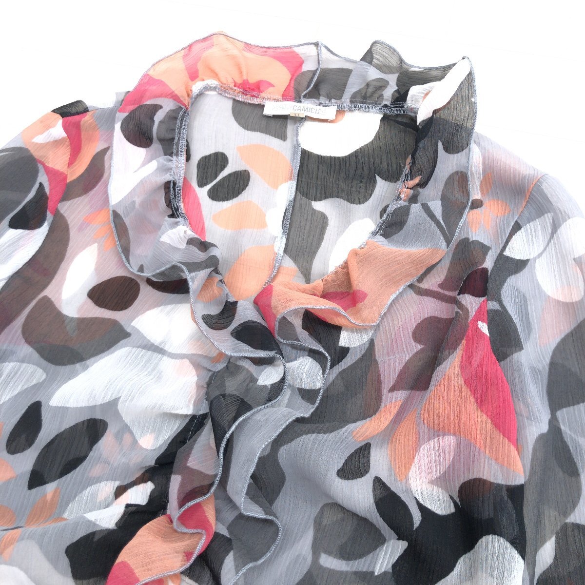 NARACAMICIE Nara Camicie шайба обработка общий рисунок оборка sia- рубашка 2(L) прозрачный блуза длинный рукав помятость обработка внутренний стандартный товар женский 