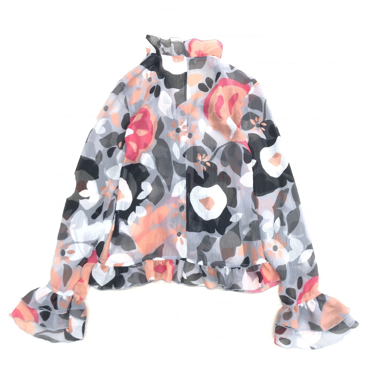 NARACAMICIE Nara Camicie шайба обработка общий рисунок оборка sia- рубашка 2(L) прозрачный блуза длинный рукав помятость обработка внутренний стандартный товар женский 