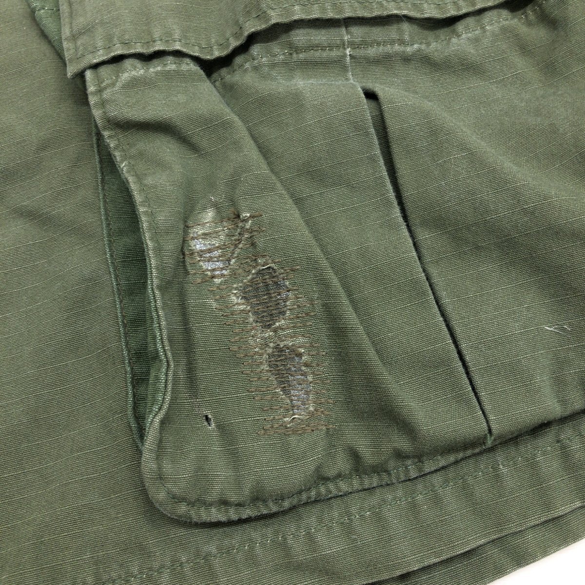 ●70's ALLEN OVERALL アメリカ軍 米軍 ジャングルファティーグジャケット M オリーブ R/S リップストップ ミリタリー ヴィンテージ 古着の画像7