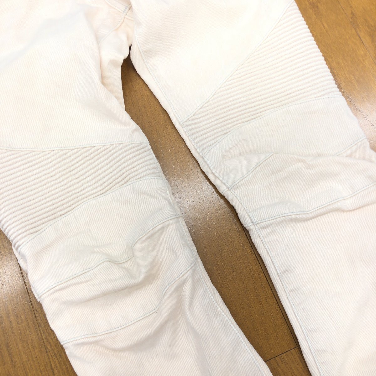 *BALMAIN Balmain USED обработка стрейч Biker Denim брюки 27 w78 слоновая кость джинсы обтягивающий брюки сделано в Японии внутренний стандартный товар мужской 