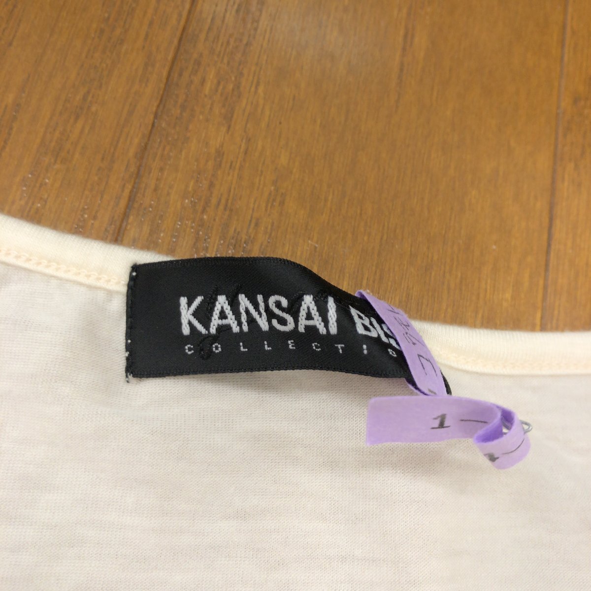 美品 KANSAI BIS カンサイビス 切替デザイン レース レイヤード カットソー 15(2XL) 日本製 アイボリー 五分袖 ロンT 3L ゆったり 大きい_画像3
