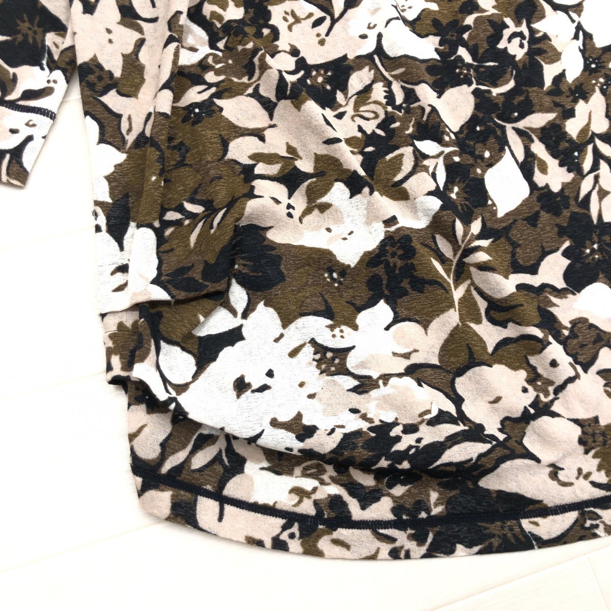 KANSAI BIS カンサイビス 花柄 タックカラー カットソー 11(L) 総柄 日本製 七分袖 ロンT Tシャツ 国内正規品 レディース 女性用 婦人_画像6