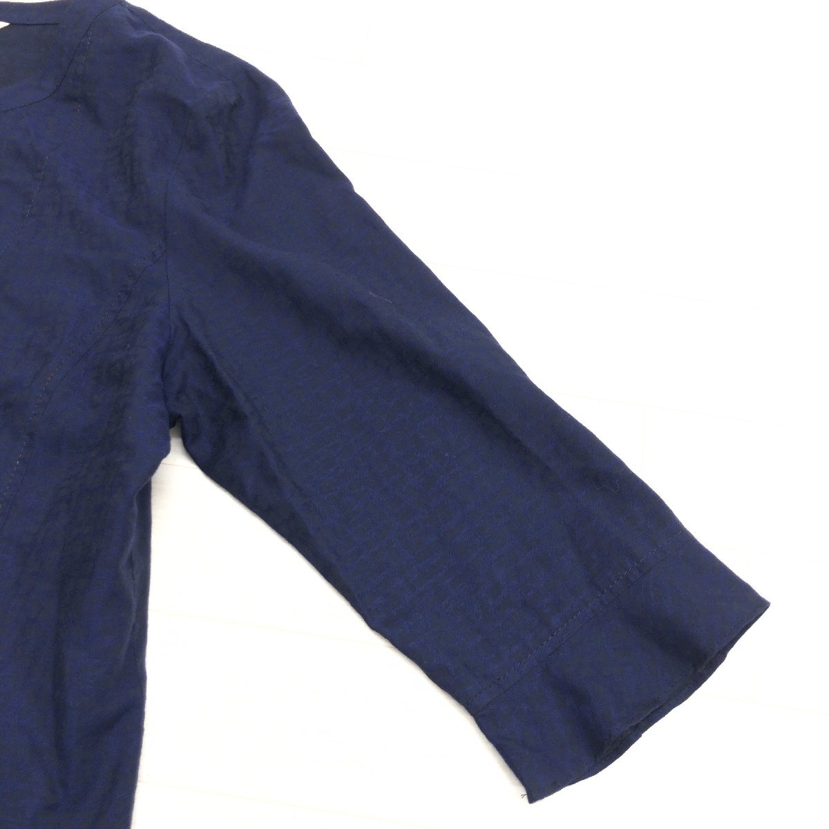 KANSAI BIS カンサイビス ノーカラー コットン フレアシャツ 13(XL) 濃紺 ネイビー ブラウス 七分袖 LL 2L ゆったり 大きい レディース_画像5