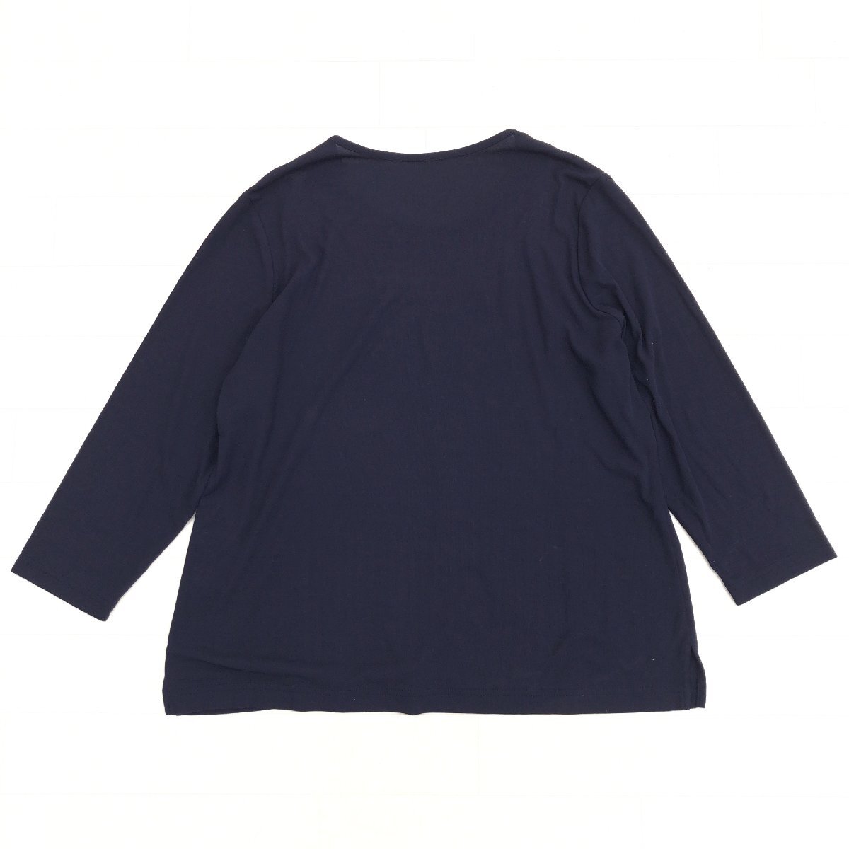 美品 Chamois シャミー コットン100% ビジュー装飾 カットソー 44(2XL) ネイビー系 日本製 ロンT Tシャツ 3L ゆったり 大きい ジオン商事の画像2